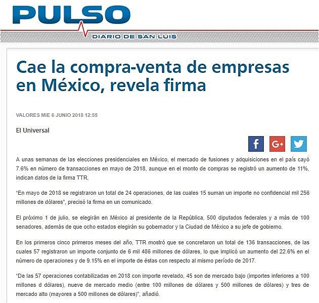 Cae la compra-venta de empresas en Mxico, revela firma